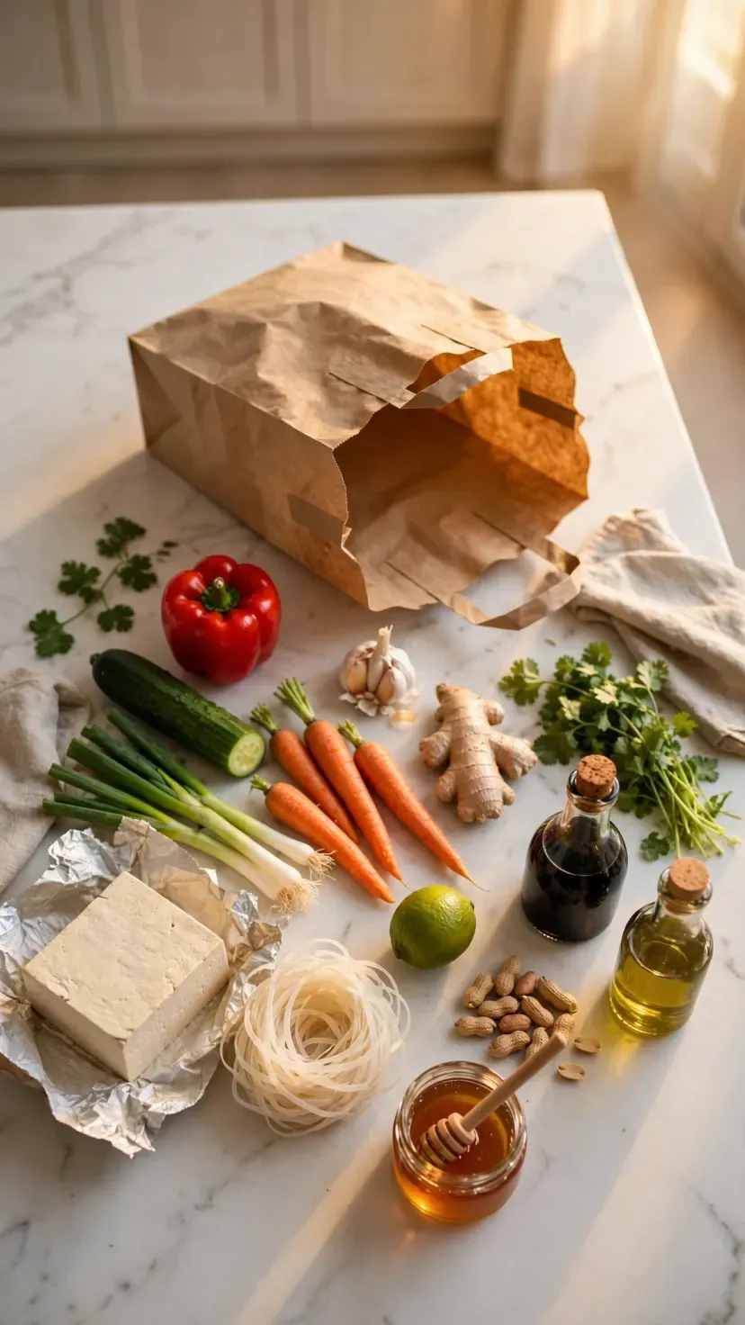 Ingredients laid out on a counter in morning light